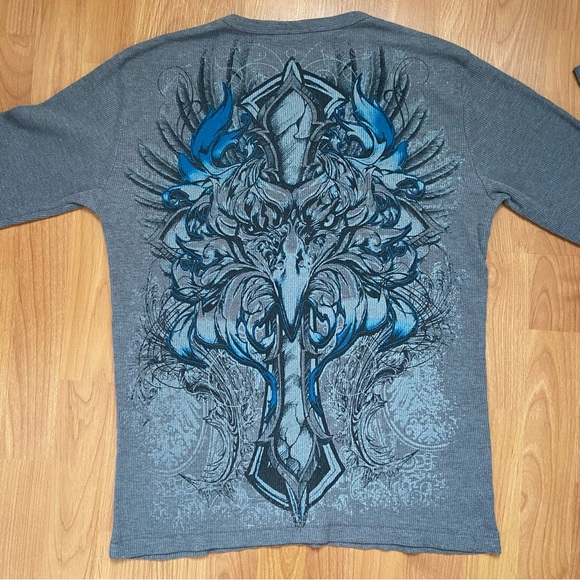 Vintage Men’s Y2K Cross & Eagle Long Sleeve Thermal Size Medium - Picture 4 of 10